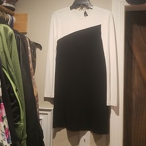 Theory dress black white long sleeve small stretch